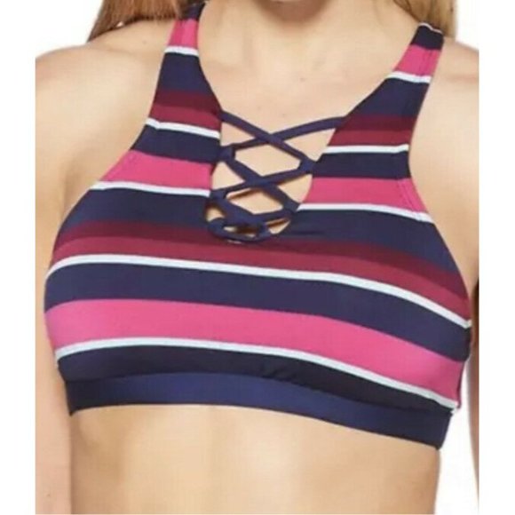 JAG Women’s Bikini Swim Top Rugby Stripe Criss Cross Back Very Berry XL -NWT $78 - Picture 7 of 9